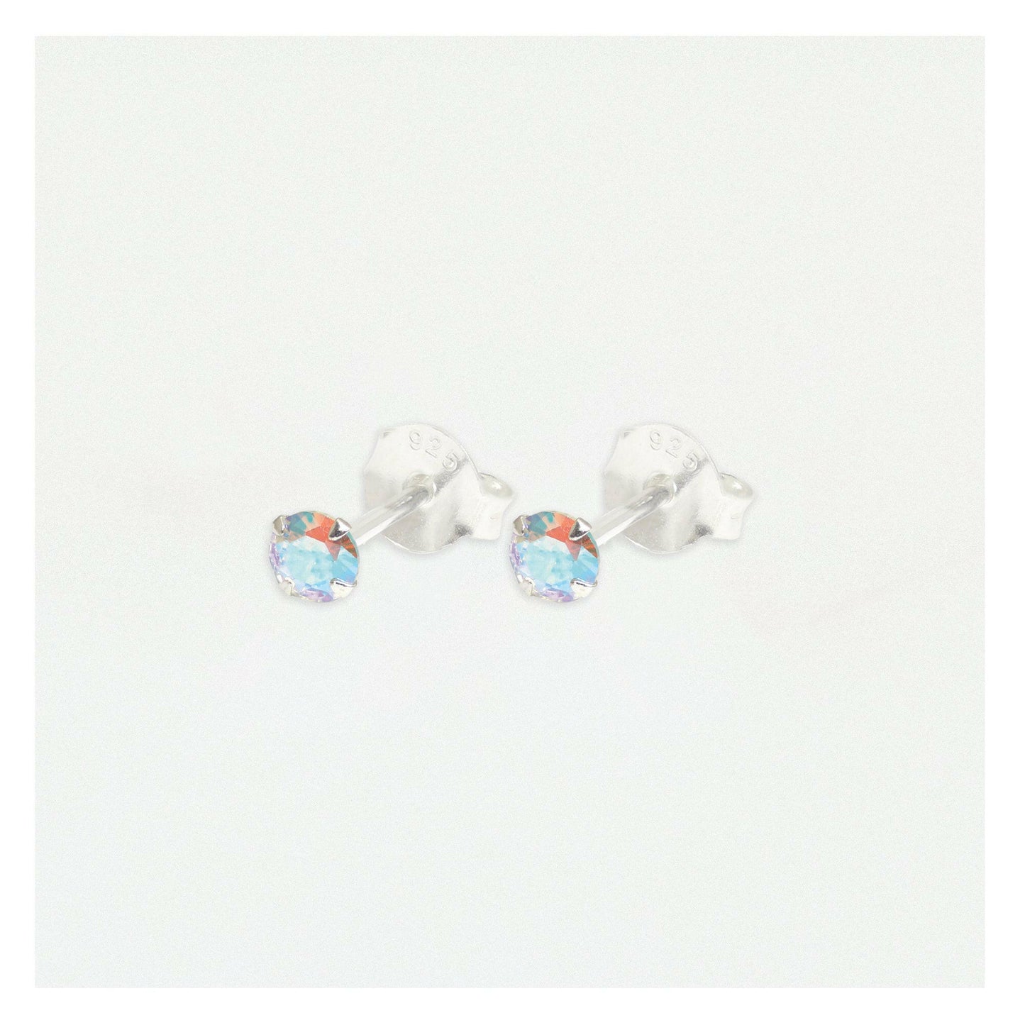 Crystal Rainbow Silver Ear Stud Earrings Crumble and Core   