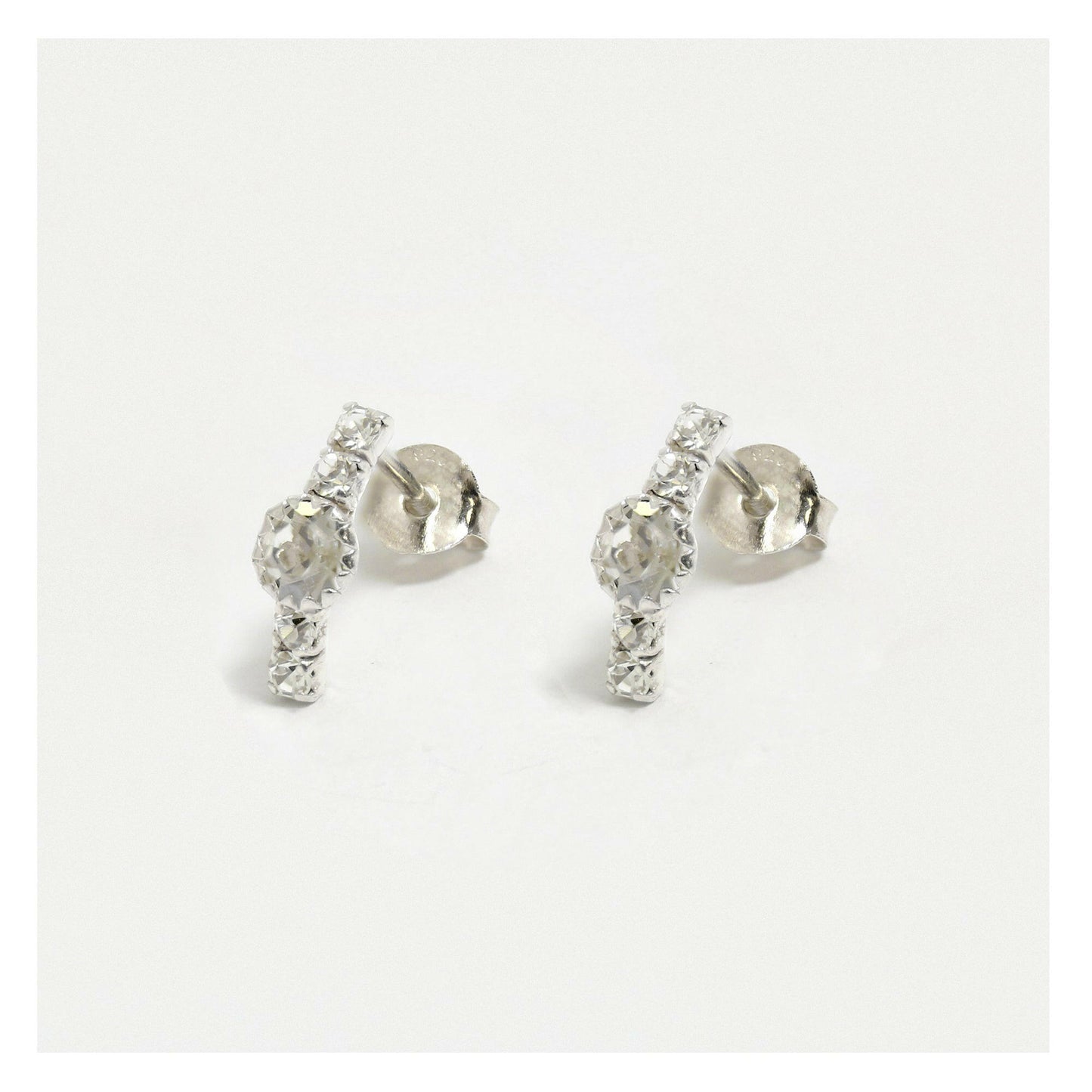 Curved Crystal Silver Ear Stud Earrings Crumble and Core   