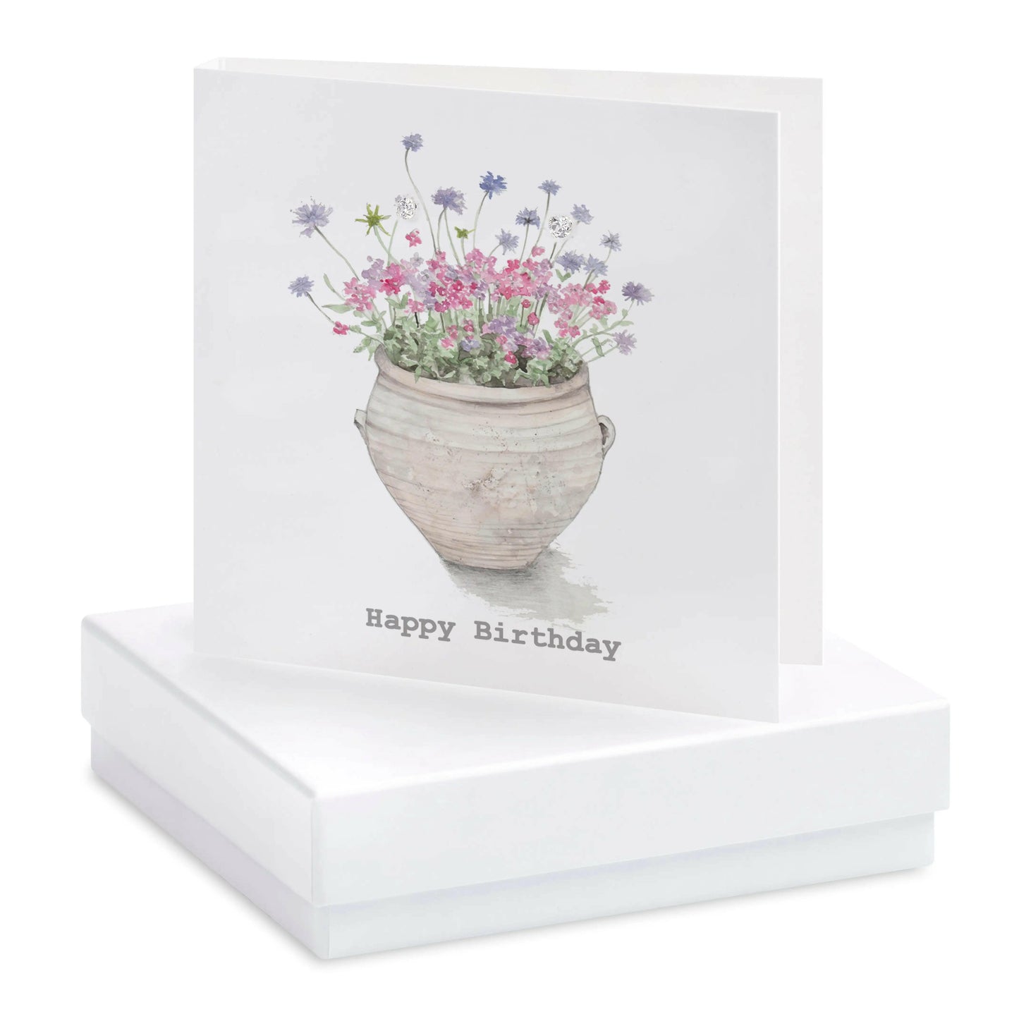 Boxed Terracotta Pot Happy Birthday Earring Card Earrings Crumble and Core White  