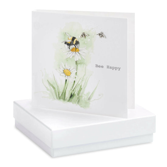 Boxed Earring Card Bee Happy Earrings Crumble and Core White  