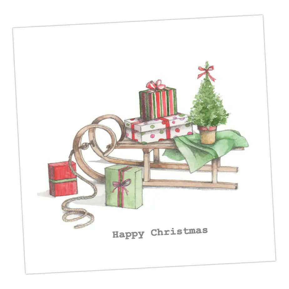 Sledge Christmas Card Greeting & Note Cards Crumble and Core 12 x 12 cm  