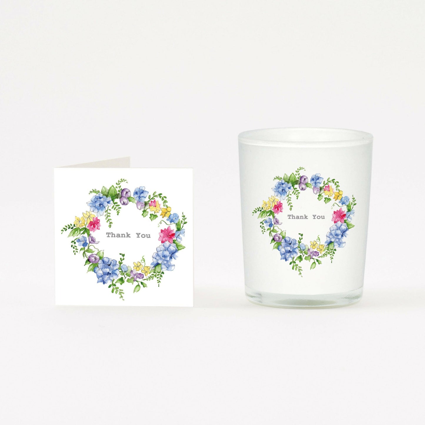 Hydrangea Thank You Boxed Candle and Card Candles Crumble and Core White 20cl 