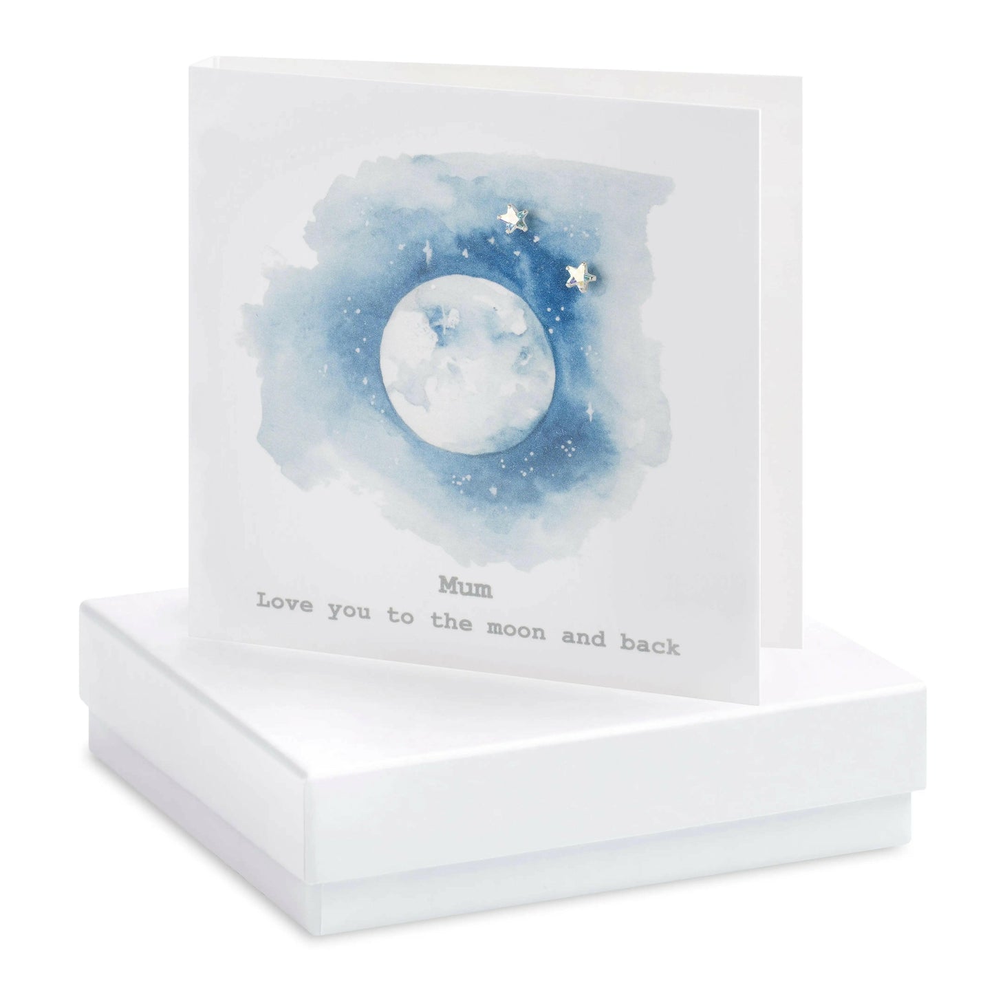 Boxed Earring Card Mum Moon and Star Earrings Crumble and Core White  