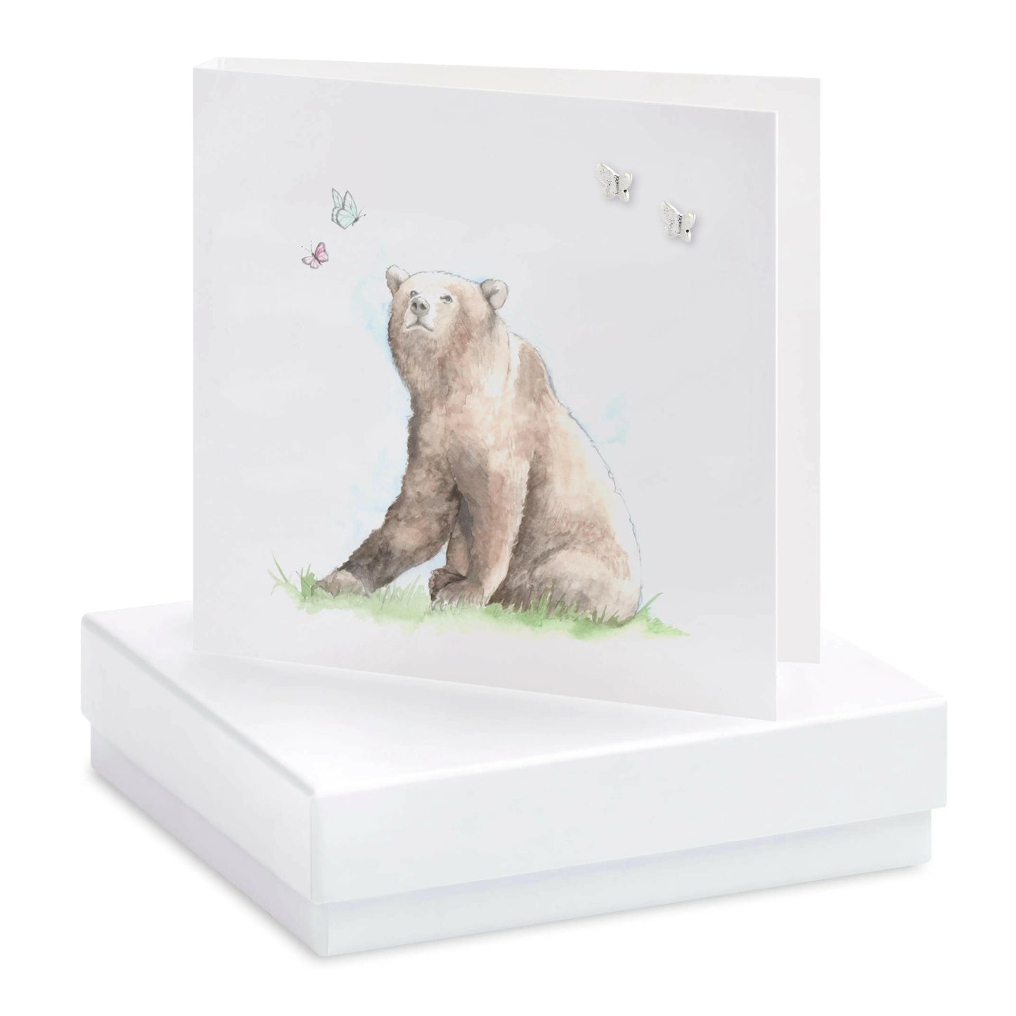 Boxed Bear and Butterflies Earring Card Earrings Crumble and Core White  