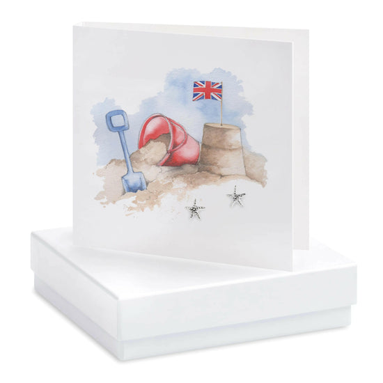 Boxed Sandcastle, Bucket and Spade Earring Card Earrings Crumble and Core White  