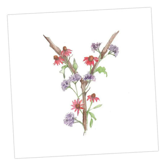 Floral Letters Y Greeting & Note Cards Crumble and Core 8 x 8 cm  