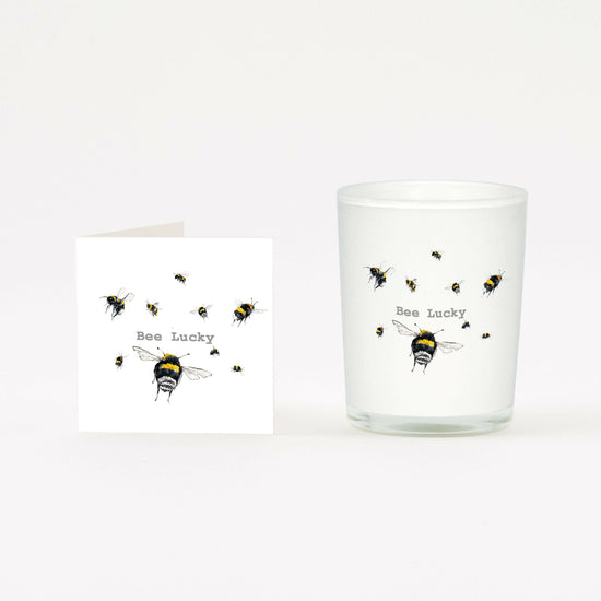 Bee Lucky Boxed Candle and Card Candles Crumble and Core White 20cl 