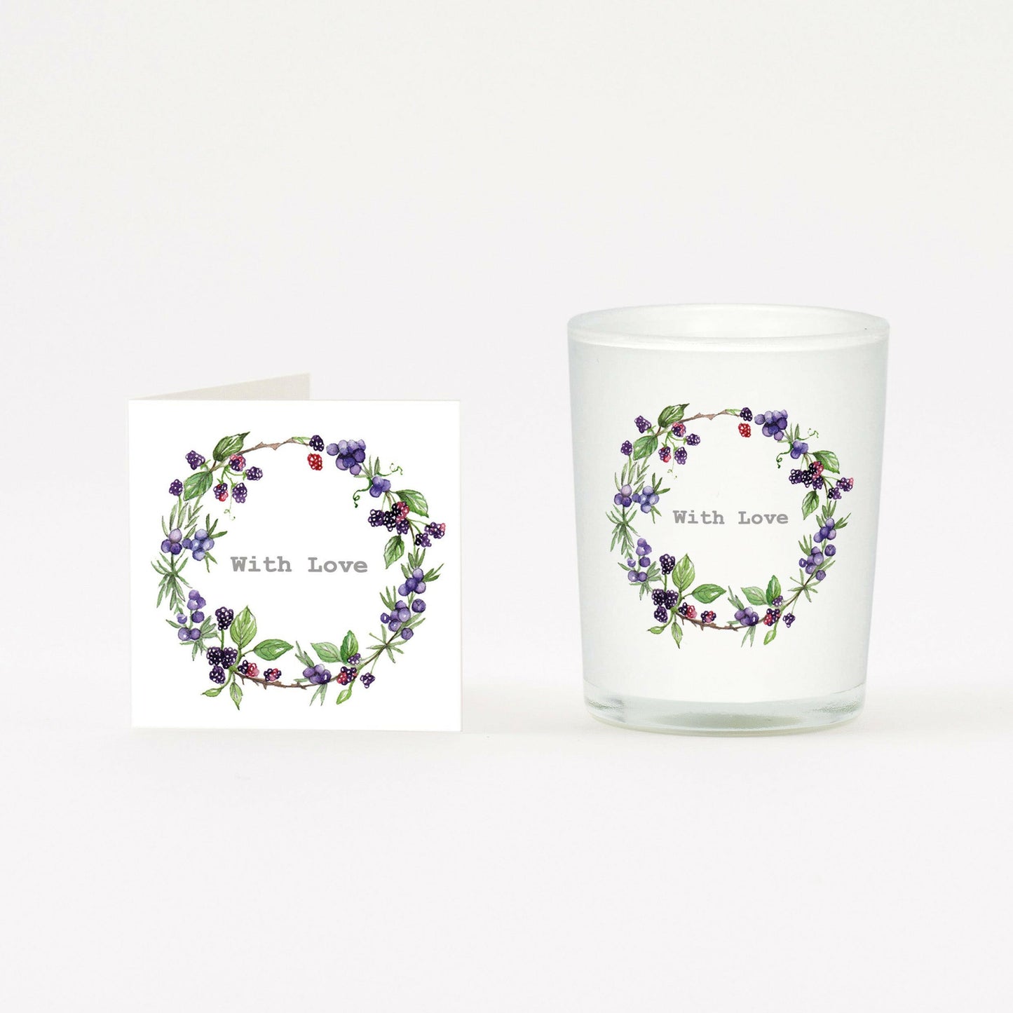 Blackberry Wreath With Love Boxed Candle and Card Candles Crumble and Core White 20cl 