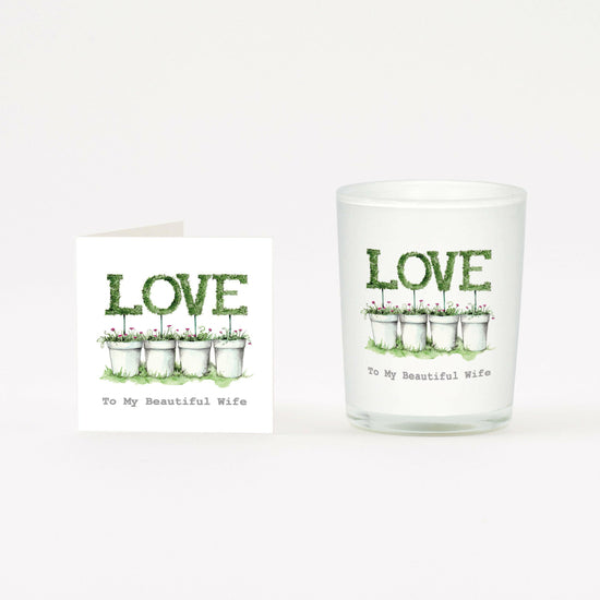 Wife Love Pots Boxed Candle and Card Candles Crumble and Core White 20cl 