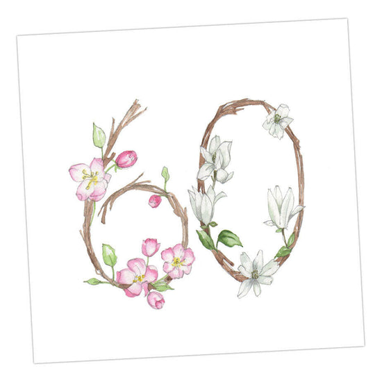 Floral Numbers 60th Card Greeting & Note Cards Crumble and Core   