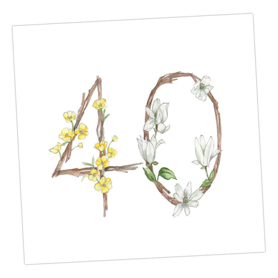 Floral Numbers 40th Card Greeting & Note Cards Crumble and Core   