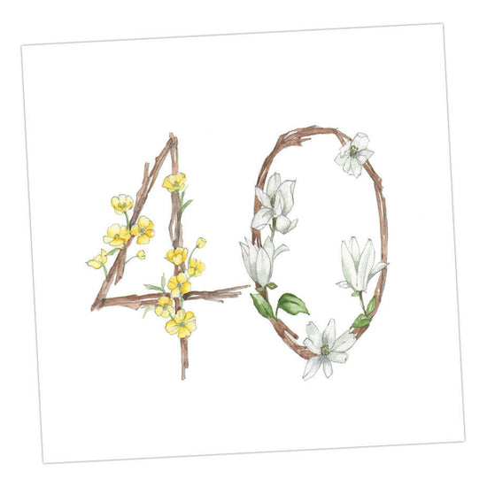 Floral Numbers 40th Card Greeting & Note Cards Crumble and Core   