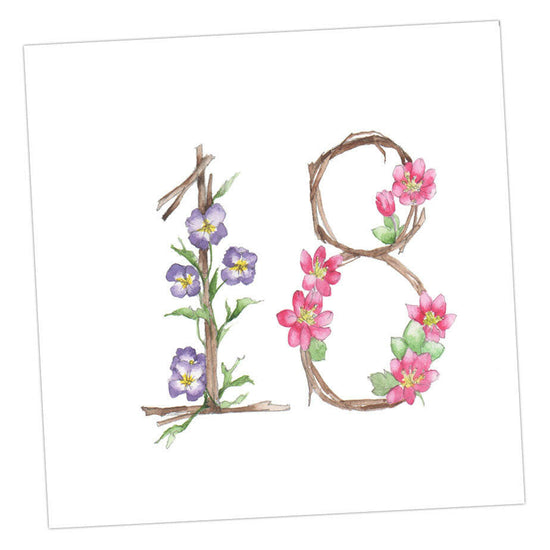 Floral Numbers 18th Card Greeting & Note Cards Crumble and Core   