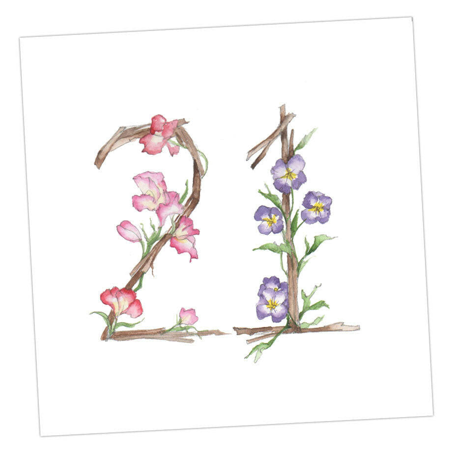 Floral Numbers 21st Card Greeting & Note Cards Crumble and Core   