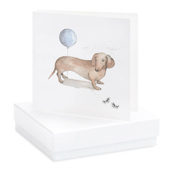 Boxed Sausage Dog Earring Card Earrings Crumble and Core White  